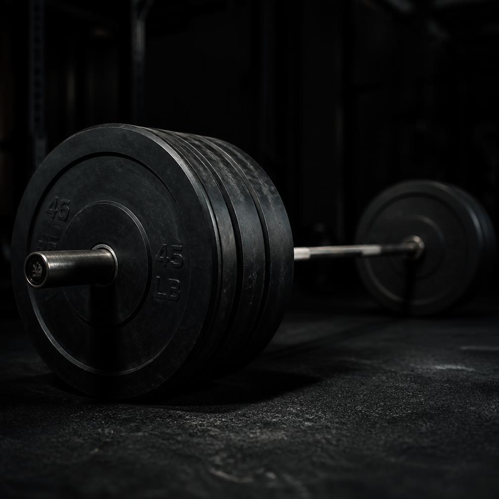 Barra con discos en el gimnasio